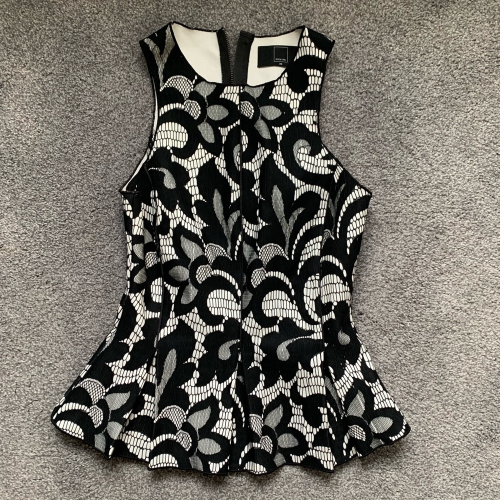 Dolce Vita Black & White Lace Overlay Peplum Top